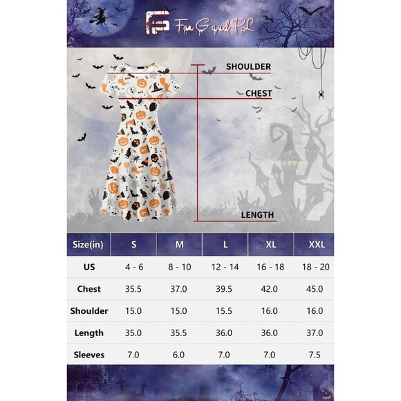 Halloween Dress for Women Short Sleeves Vintage Style A-Line Party Dresses - Picture 7 of 7